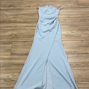 Windsor Strapless Pale Blue Formal Gown with Front Drape